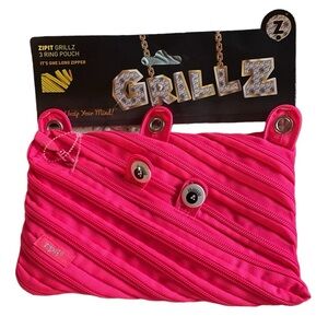 Zipit Grillz 3 Ring Zip Pouch Hot Pink Pencil Pens Cosmetics Bag GIFT NEW